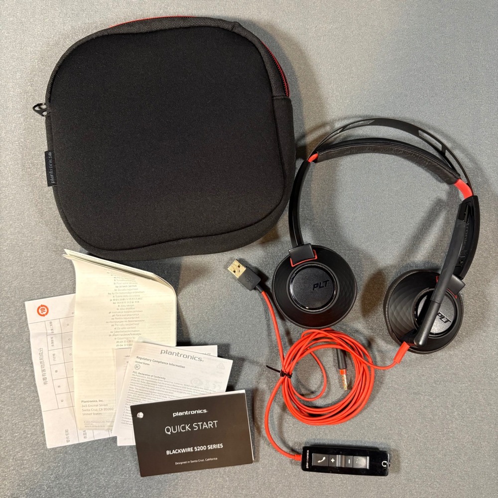 Plantronics Blackwire C5200T‎ Series Wired Headset USB w/ Soft Case WORKING